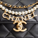CH Pearl Logo Lambskin Flap Bag - Black