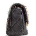 CH Pearl Logo Lambskin Flap Bag - Black