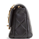 CH Pearl Logo Lambskin Flap Bag - Black