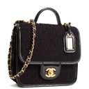 CH Tweed Top Handle School Memory Flap Bag - Black