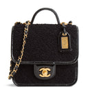 CH Tweed Top Handle School Memory Flap Bag - Black