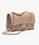 Classic 11.12 Handbag Grained Shiny Calfskin & Gold-Tone Metal Dark Beige