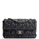 CH CC Flap Pearl Studded Quilted Lambskin - Black