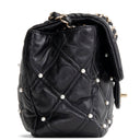 CH CC Flap Pearl Studded Quilted Lambskin - Black