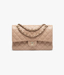 Classic 11.12 Handbag Grained Shiny Calfskin & Gold-Tone Metal Dark Beige